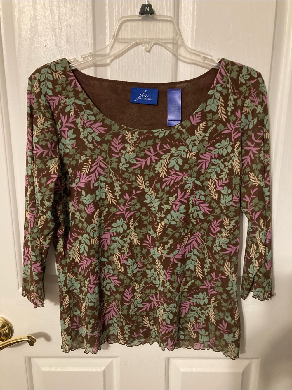 50% off in 3+ bundle, JH Collectibles Brown Top, Mint Green & Pink Leaf Pattern